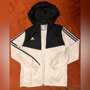 Adidas Full Zip Jacket Black/White Logo Windbreaker Hood Lightweight